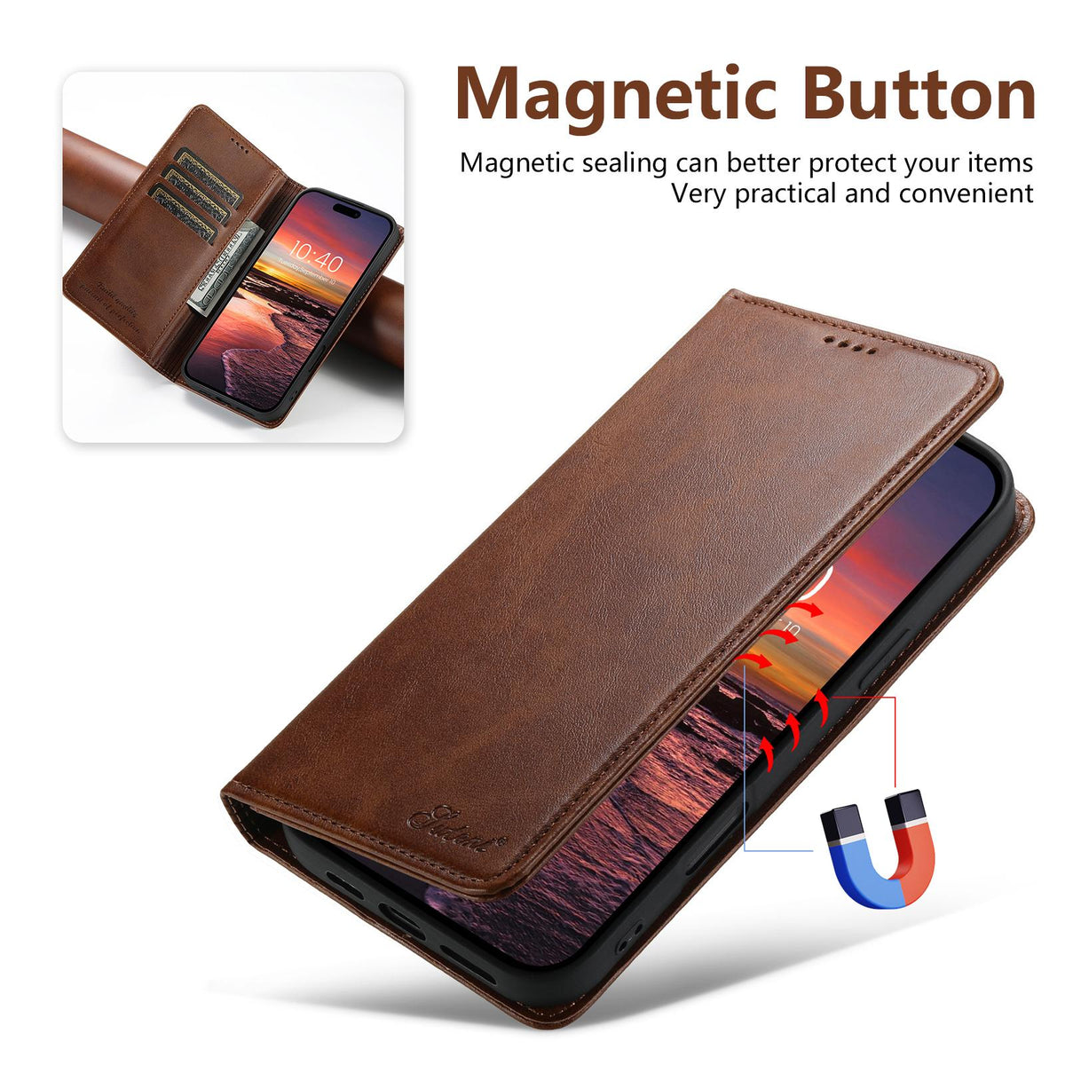 Compatible with iPhone 18 Pro Max Suteni Calf Texture Horizontal Flip Leather Phone Case - Brown
