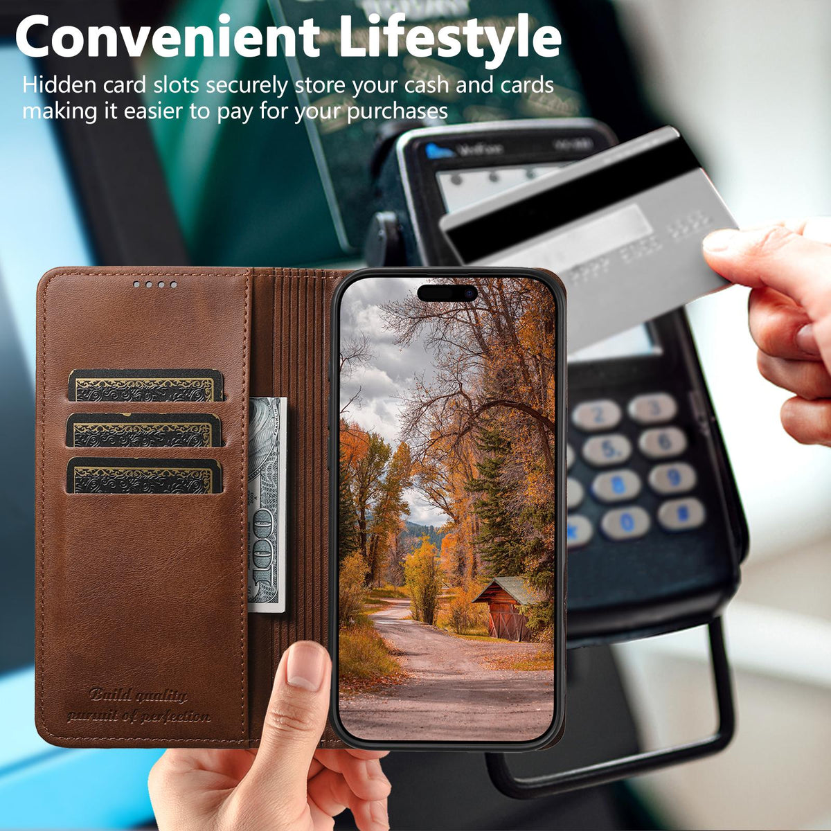 Compatible with iPhone 18 Pro Max Suteni Calf Texture Horizontal Flip Leather Phone Case - Brown