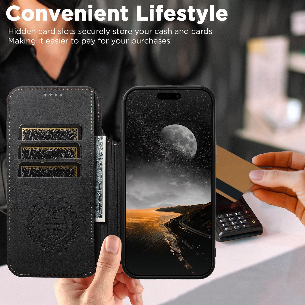 Compatible with iPhone 18 Pro Max Suteni J06 Retro Matte Litchi Texture Leather MagSafe Phone Case - Black