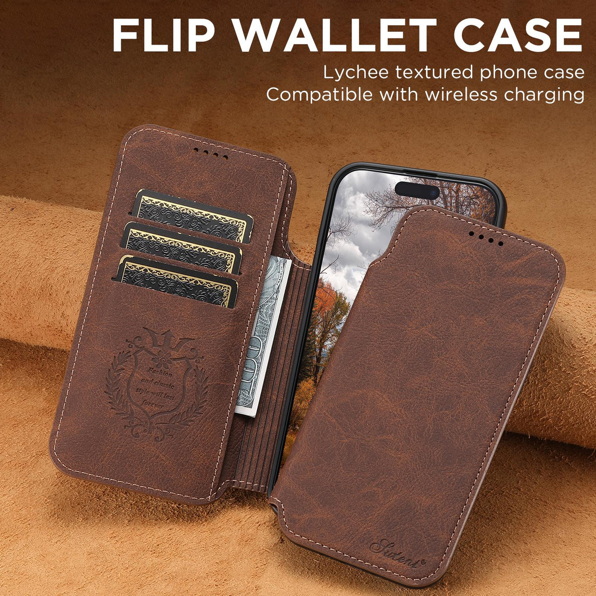 Compatible with iPhone 18 Pro Suteni J06 Retro Matte Litchi Texture Leather MagSafe Phone Case - Brown
