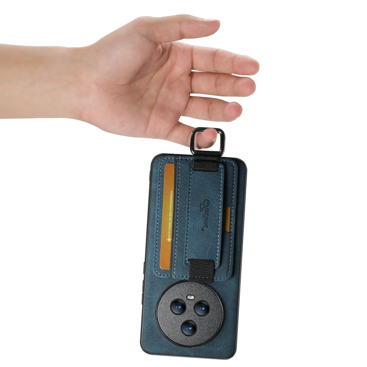 For Honor Magic5 Pro Suteni H13 Litchi Leather Wrist Strap Wallet Back Phone Case(Blue)