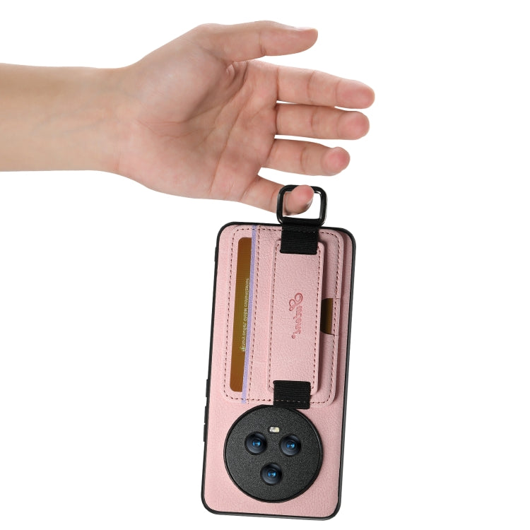For Honor Magic5 Pro Suteni H13 Litchi Leather Wrist Strap Wallet Back Phone Case(Pink)