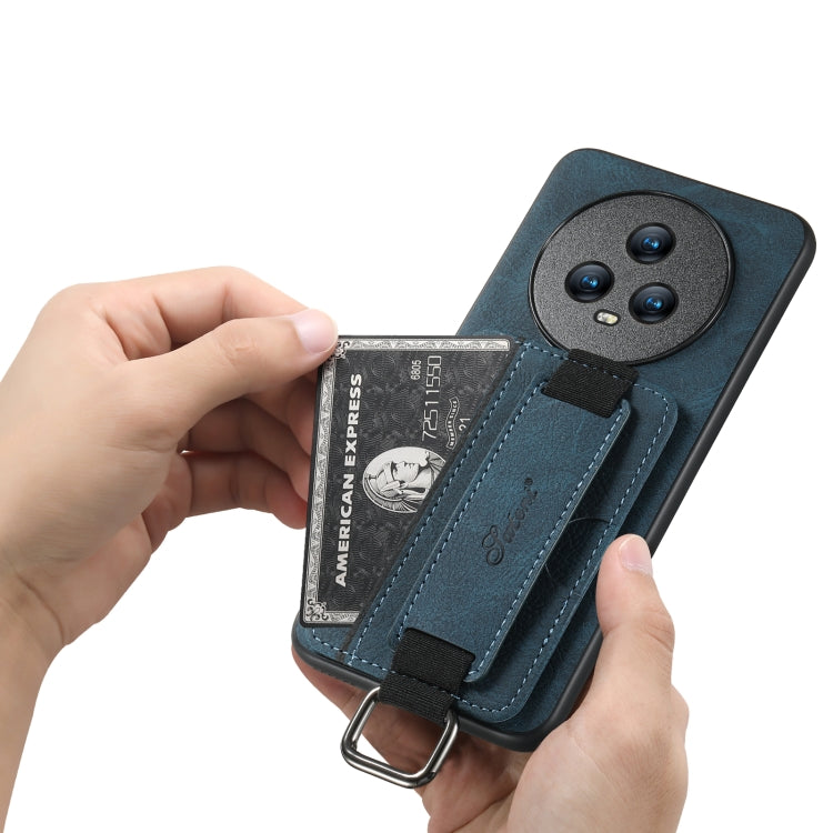 For Honor Magic5 Suteni H13 Litchi Leather Wrist Strap Wallet Back Phone Case(Blue)