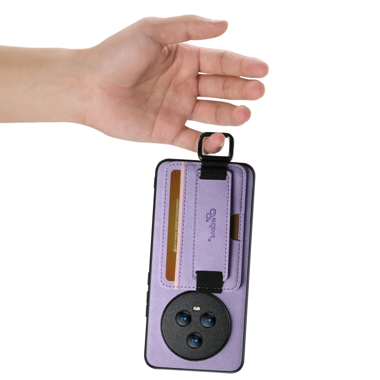 For Honor Magic5 Suteni H13 Litchi Leather Wrist Strap Wallet Back Phone Case(Purple)
