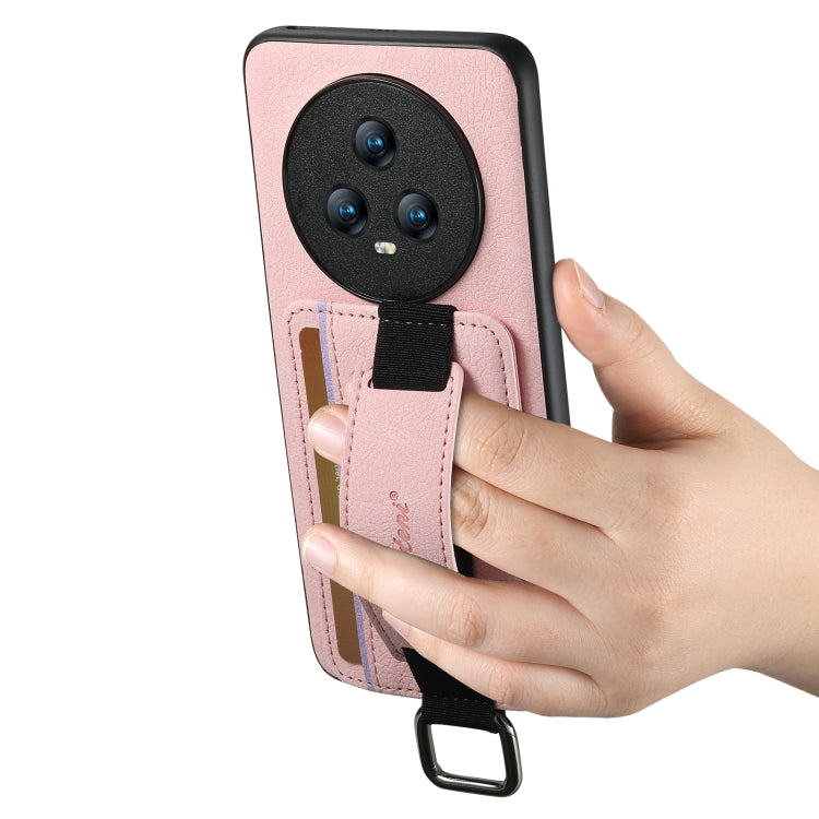 For Honor Magic4 Suteni H13 Litchi Leather Wrist Strap Wallet Back Phone Case(Pink)