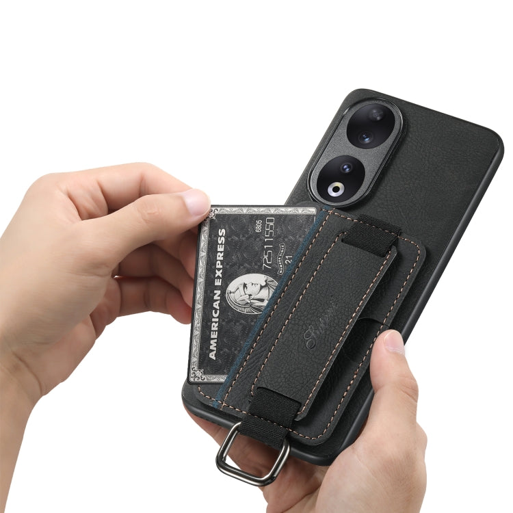 For Honor 90 Suteni H13 Litchi Leather Wrist Strap Wallet Back Phone Case(Black)