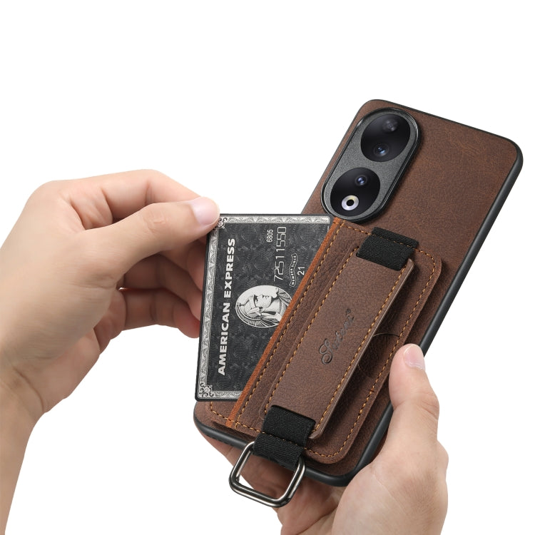 For Honor 90 Suteni H13 Litchi Leather Wrist Strap Wallet Back Phone Case(Brown)