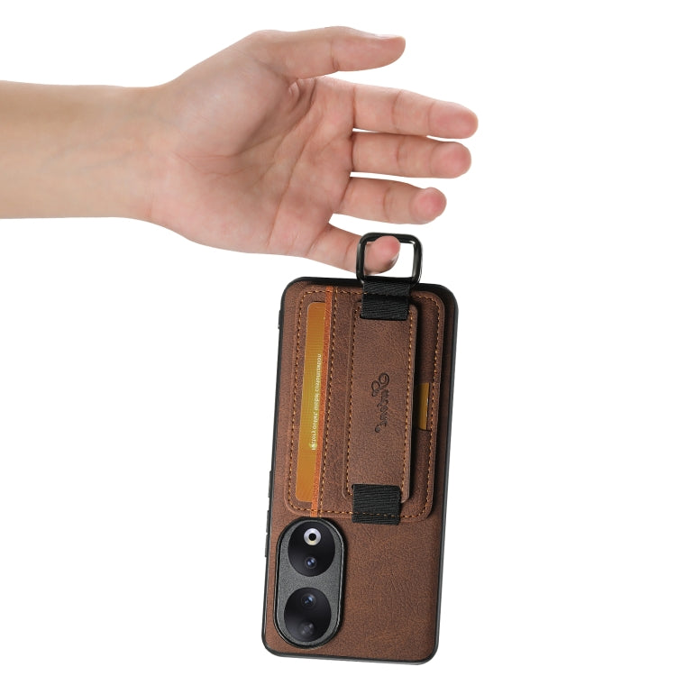 For Honor 90 Suteni H13 Litchi Leather Wrist Strap Wallet Back Phone Case(Brown)