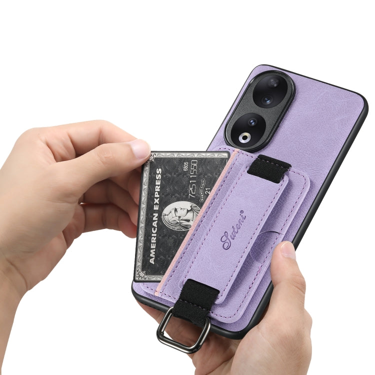 For Honor 80 Suteni H13 Litchi Leather Wrist Strap Wallet Back Phone Case(Purple)
