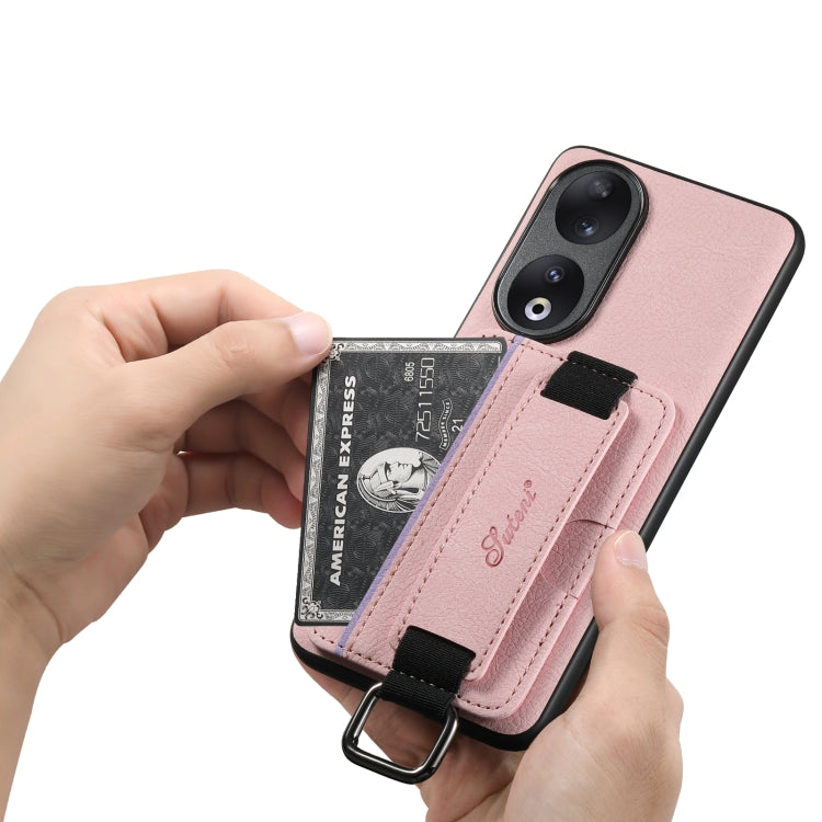 For Honor 70 Suteni H13 Litchi Leather Wrist Strap Wallet Back Phone Case(Pink)
