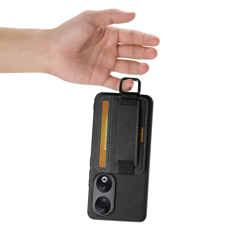 For Honor 60 Pro Suteni H13 Litchi Leather Wrist Strap Wallet Back Phone Case(Black)