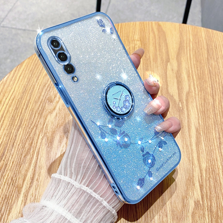 For Honor 9X Pro Gradient Glitter Immortal Flower Ring All-inclusive Phone Case(Blue)