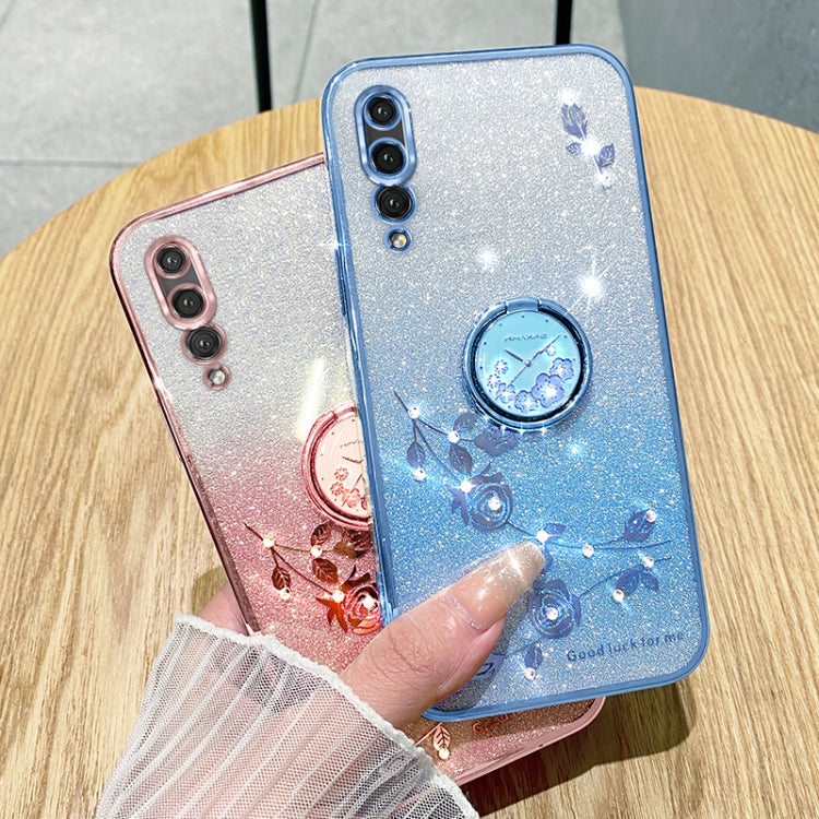 For Huawei Y9s Gradient Glitter Immortal Flower Ring All-inclusive Phone Case(Blue)