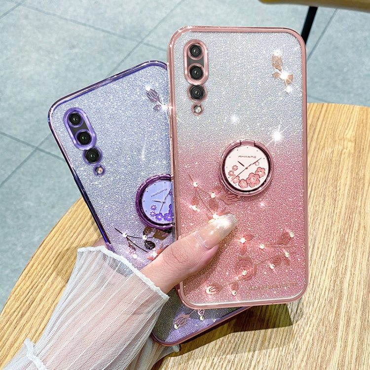For Huawei Y9s Gradient Glitter Immortal Flower Ring All-inclusive Phone Case(Blue)