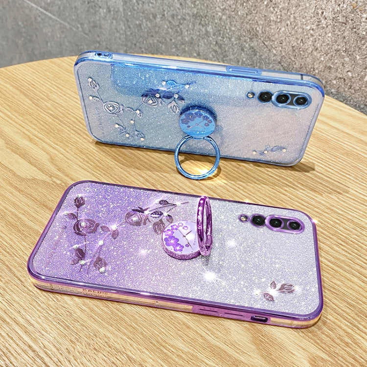 For Huawei Y9s Gradient Glitter Immortal Flower Ring All-inclusive Phone Case(Blue)