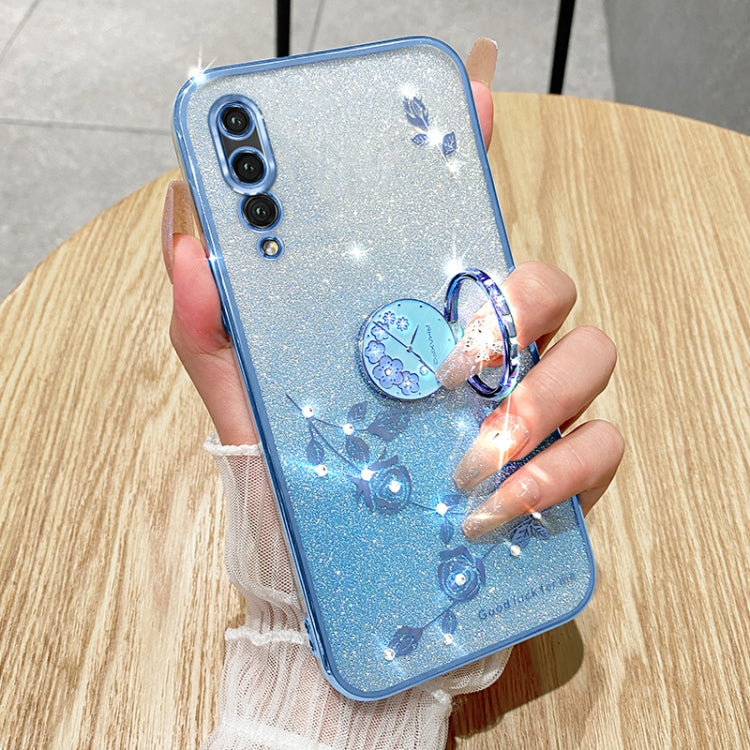 For Huawei Y9s Gradient Glitter Immortal Flower Ring All-inclusive Phone Case(Blue)