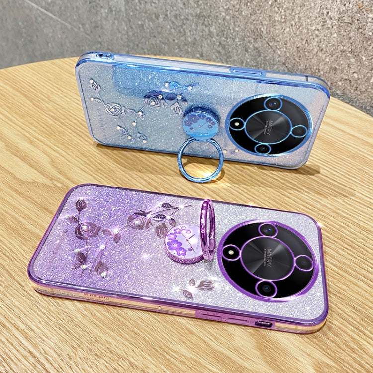 For Honor X9b Gradient Glitter Immortal Flower Ring All-inclusive Phone Case(Blue)