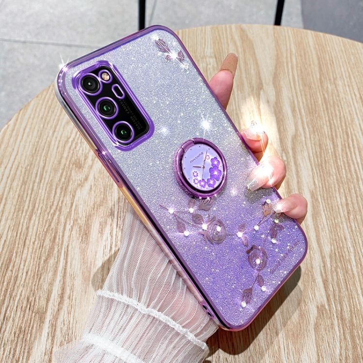 For Honor V30 Pro Gradient Glitter Immortal Flower Ring All-inclusive Phone Case(Purple)
