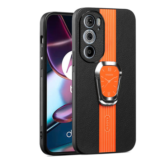 For Motorola Edge 30 Pro Magnetic Litchi Leather Back Phone Case with Holder(Orange)