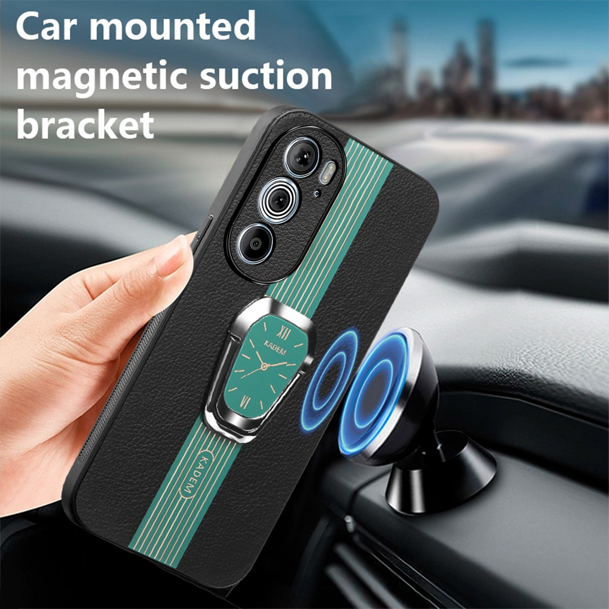 For Motorola Edge 30 Pro Magnetic Litchi Leather Back Phone Case with Holder(Green)