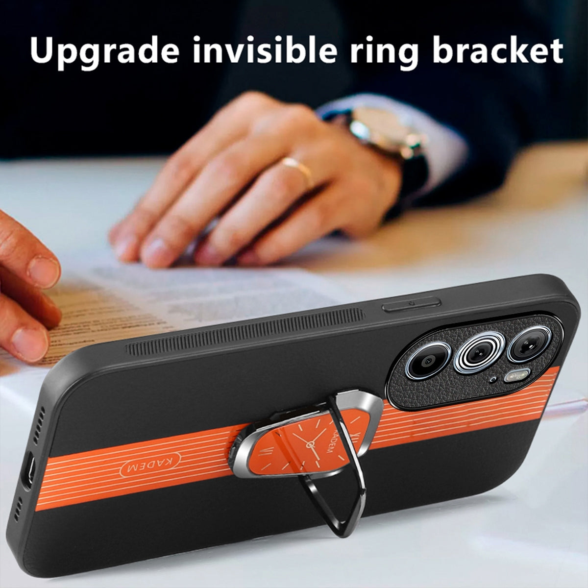 For Motorola Edge 30 Pro Magnetic Litchi Leather Back Phone Case with Holder(Black)