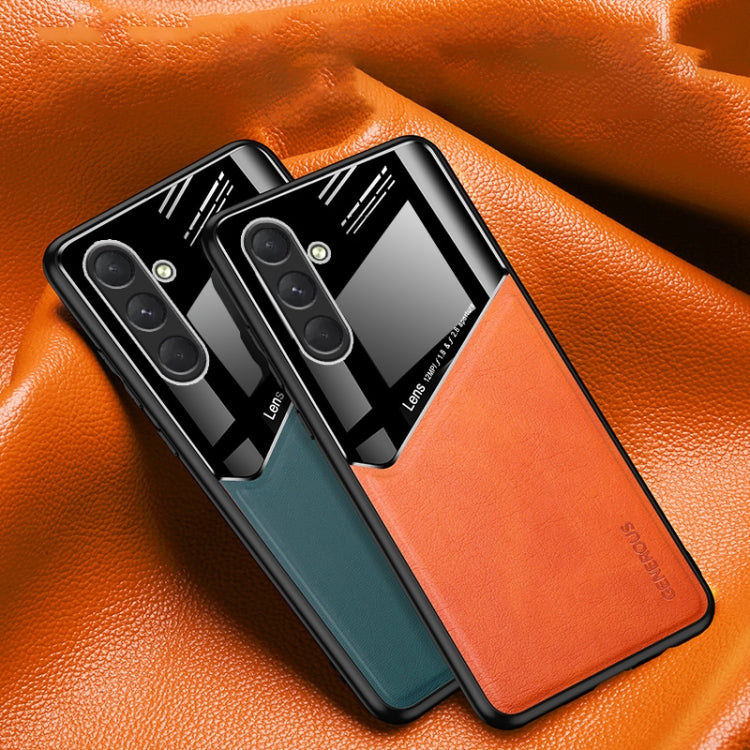 For Samsung Galaxy S24 5G All-inclusive Leather Organic Glass Phone Case with Metal Iron Sheet(Yellow)