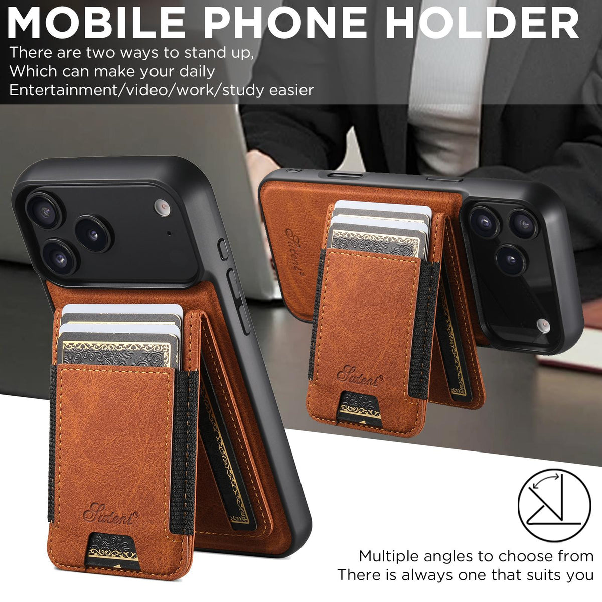 Compatible with iPhone 18 Pro Max Suteni H17 Litchi Texture Leather MagSafe Detachable Wallet Phone Case - Khaki
