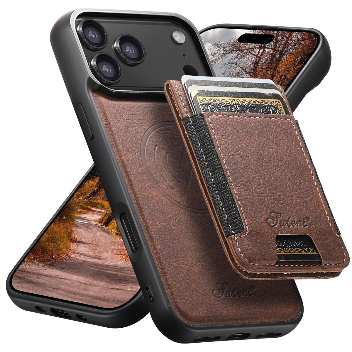 Compatible with iPhone 18 Pro Suteni H17 Litchi Texture Leather MagSafe Detachable Wallet Phone Case - Brown