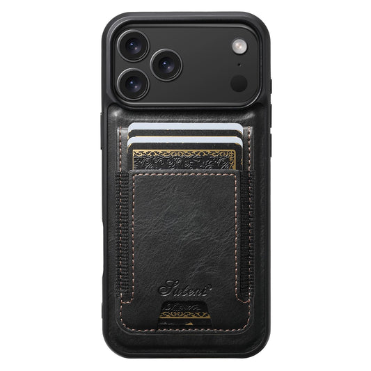 Compatible with iPhone 18 Pro Max Suteni H17 Oil Eax Leather MagSafe Detachable Wallet Phone Case - Black