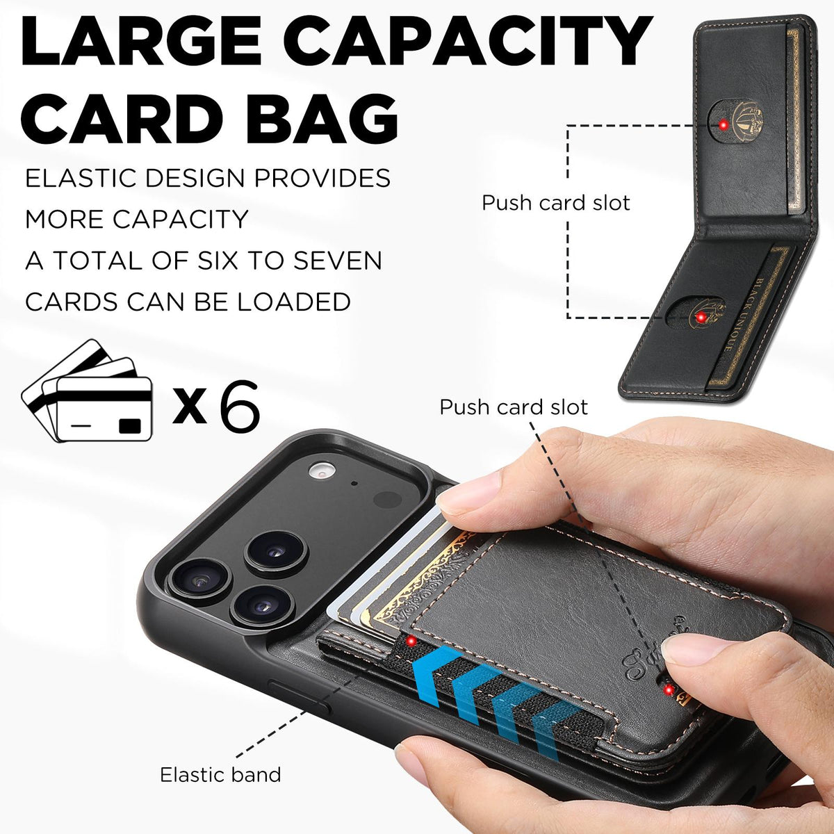 Compatible with iPhone 18 Pro Max Suteni H17 Oil Eax Leather MagSafe Detachable Wallet Phone Case - Black