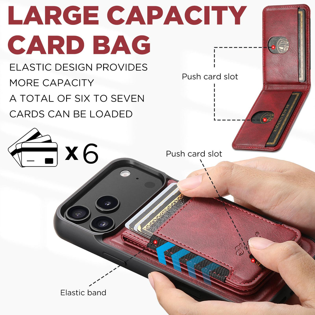 Compatible with iPhone 18 Pro Max Suteni H17 Oil Eax Leather MagSafe Detachable Wallet Phone Case - Red