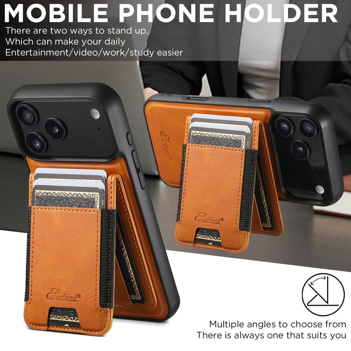 Compatible with iPhone 18 Pro Max Suteni H17 Oil Eax Leather MagSafe Detachable Wallet Phone Case - Khaki