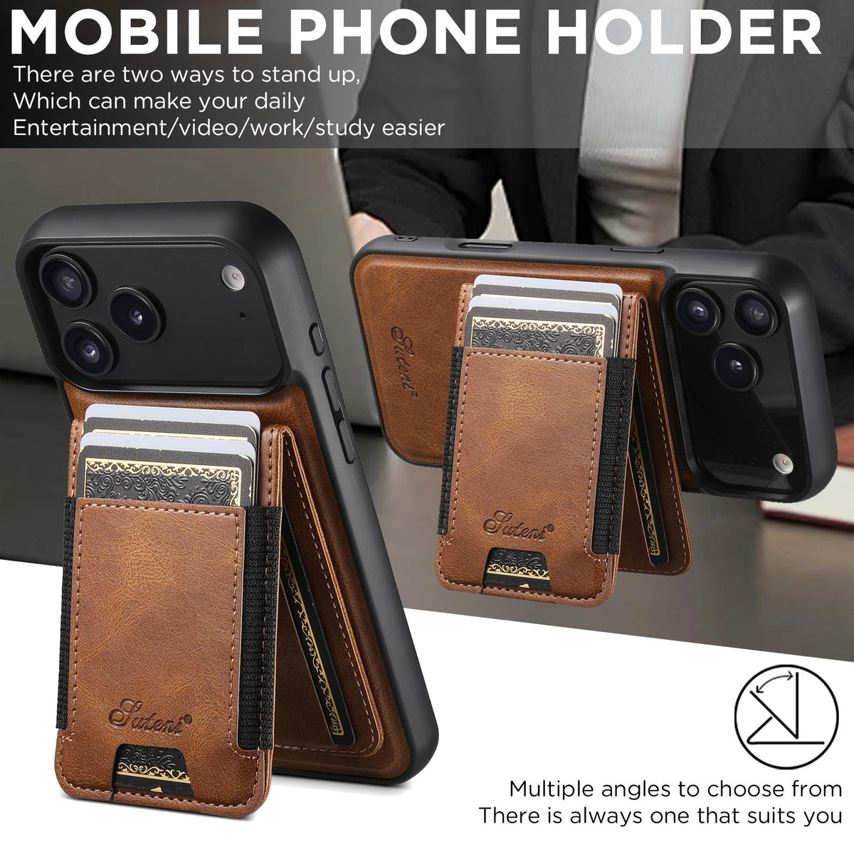 Compatible with iPhone 18 Pro Suteni H17 Oil Eax Leather MagSafe Detachable Wallet Phone Case - Brown