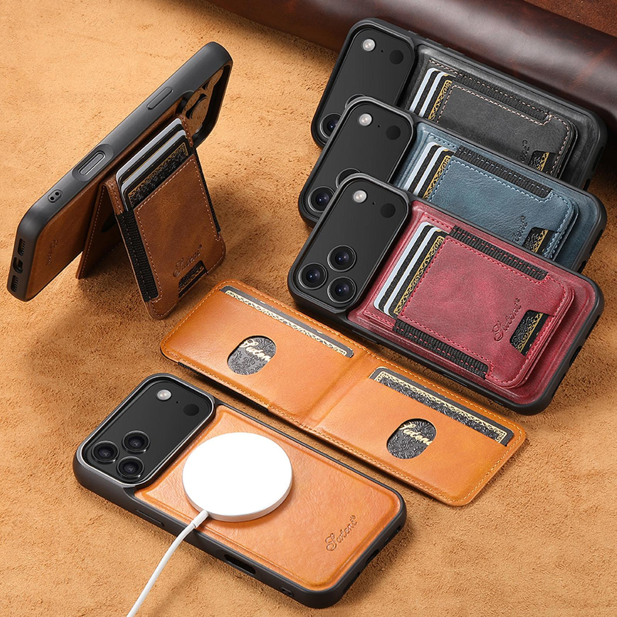 Compatible with iPhone 18 Pro Max Suteni H17 Oil Eax Leather MagSafe Detachable Wallet Phone Case - Khaki