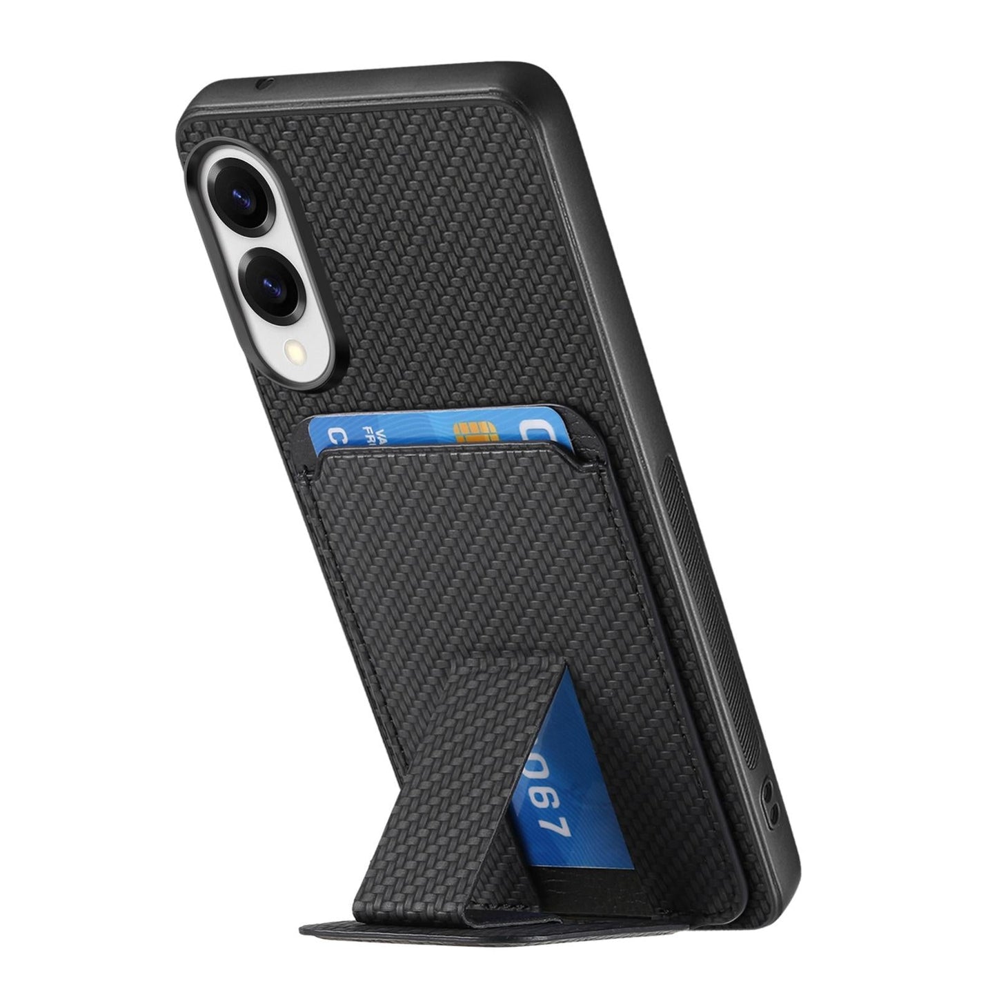 For Samsung Galaxy S25 Edge 5G Carbon Fiber Card Bag Fold Stand Phone Case(Black)