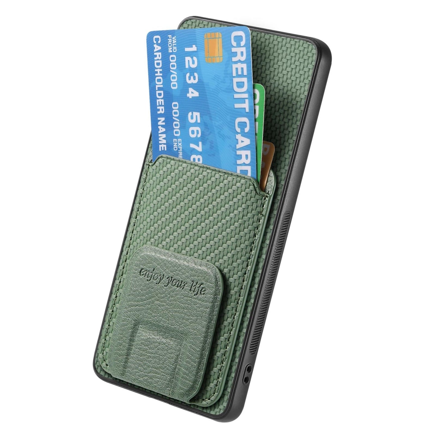 For Samsung Galaxy S25 Edge 5G Carbon Fiber Card Bag Fold Stand Phone Case(Green)