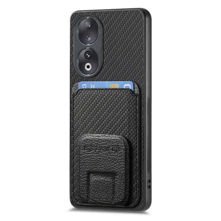 For Honor 70 Carbon Fiber Card Bag Fold Stand Phone Case(Black)