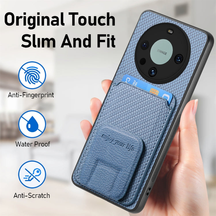 For Honor Magic4 5G Carbon Fiber Card Bag Fold Stand Phone Case(Blue)