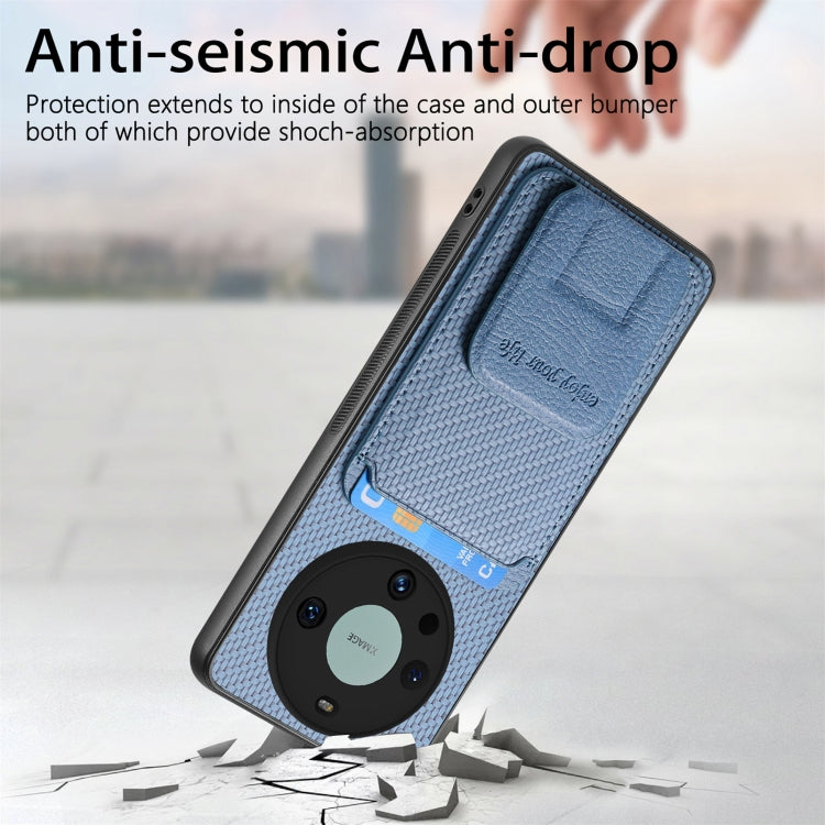For Honor Magic5 Carbon Fiber Card Bag Fold Stand Phone Case(Blue)