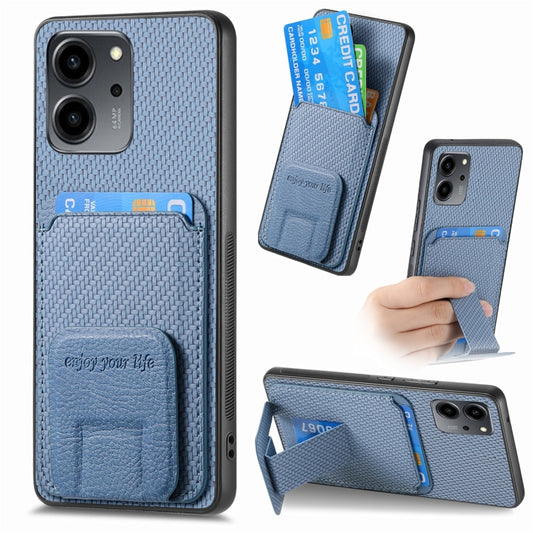 For Honor 80 SE Carbon Fiber Card Bag Fold Stand Phone Case(Blue)