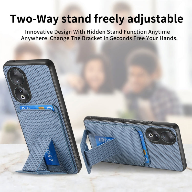For Honor X7A Carbon Fiber Card Bag Fold Stand Phone Case(Blue)