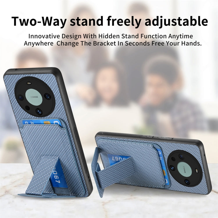 For Honor X9A Carbon Fiber Card Bag Fold Stand Phone Case(Blue)