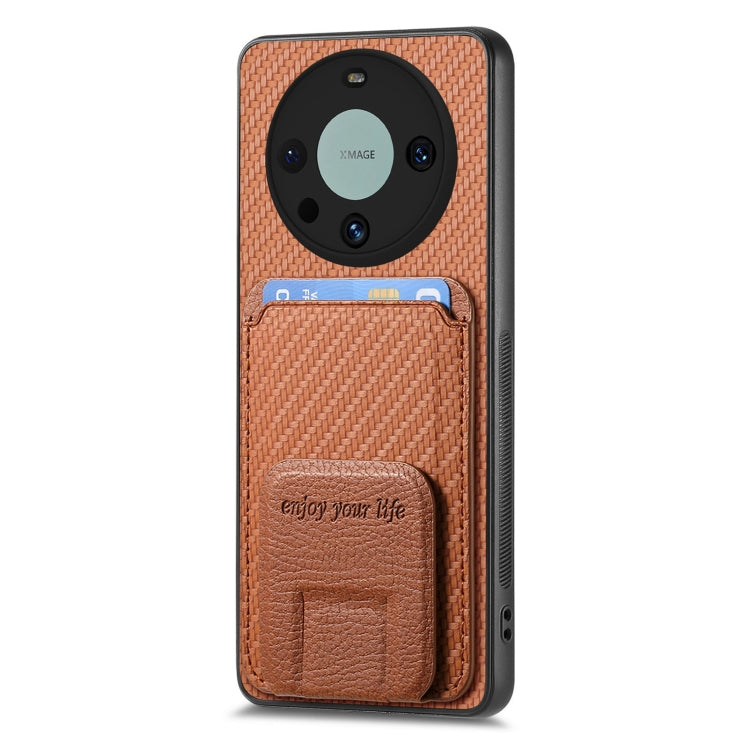 For Honor X9A Carbon Fiber Card Bag Fold Stand Phone Case(Brown)