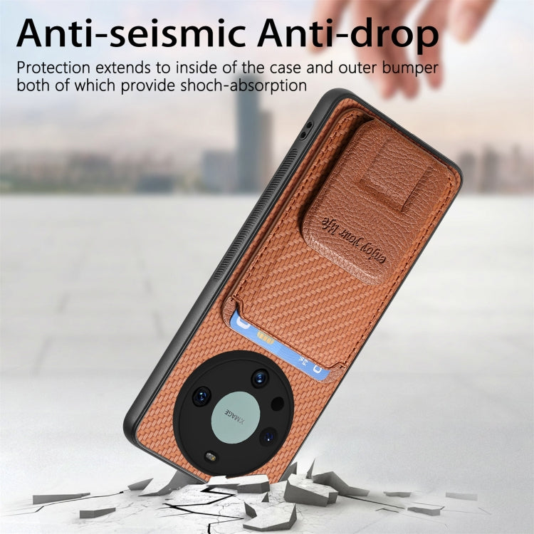 For Honor X9A Carbon Fiber Card Bag Fold Stand Phone Case(Brown)