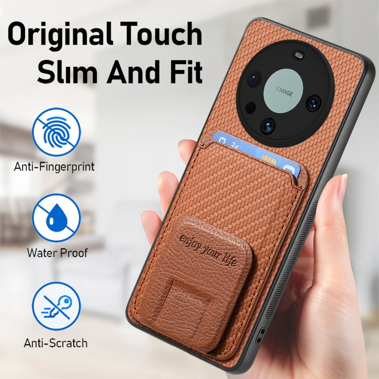 For Honor X9A Carbon Fiber Card Bag Fold Stand Phone Case(Brown)