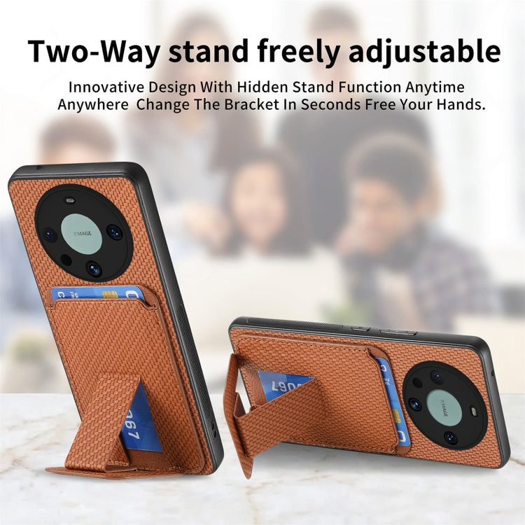For Honor X9A Carbon Fiber Card Bag Fold Stand Phone Case(Brown)