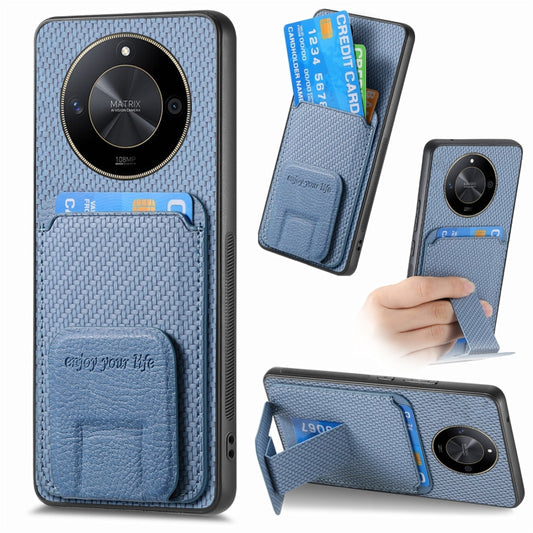 For Honor X50 5G Carbon Fiber Card Bag Fold Stand Phone Case(Blue)