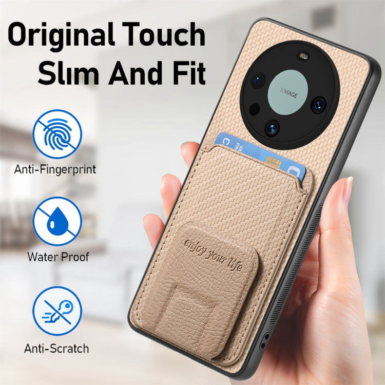 For Honor X50 5G Carbon Fiber Card Bag Fold Stand Phone Case(Khaki)