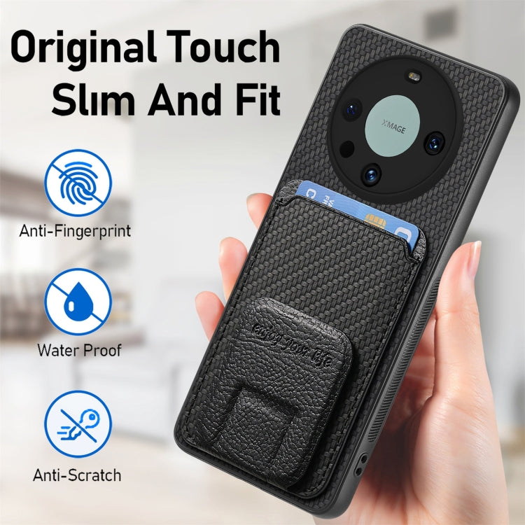 For Honor X50i+ Carbon Fiber Card Bag Fold Stand Phone Case(Black)