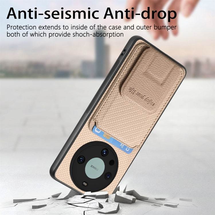 For Honor X50i+ Carbon Fiber Card Bag Fold Stand Phone Case(Khaki)